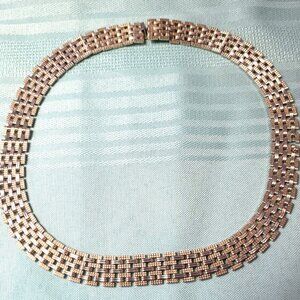 Vtg 1980s Gold Tone Brick Link Collar Necklace 15.5" Wide Panther Choker